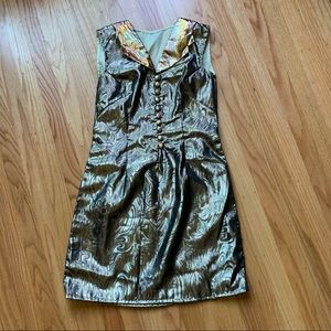 Vintage gold metallic psychedelic disco mini dress